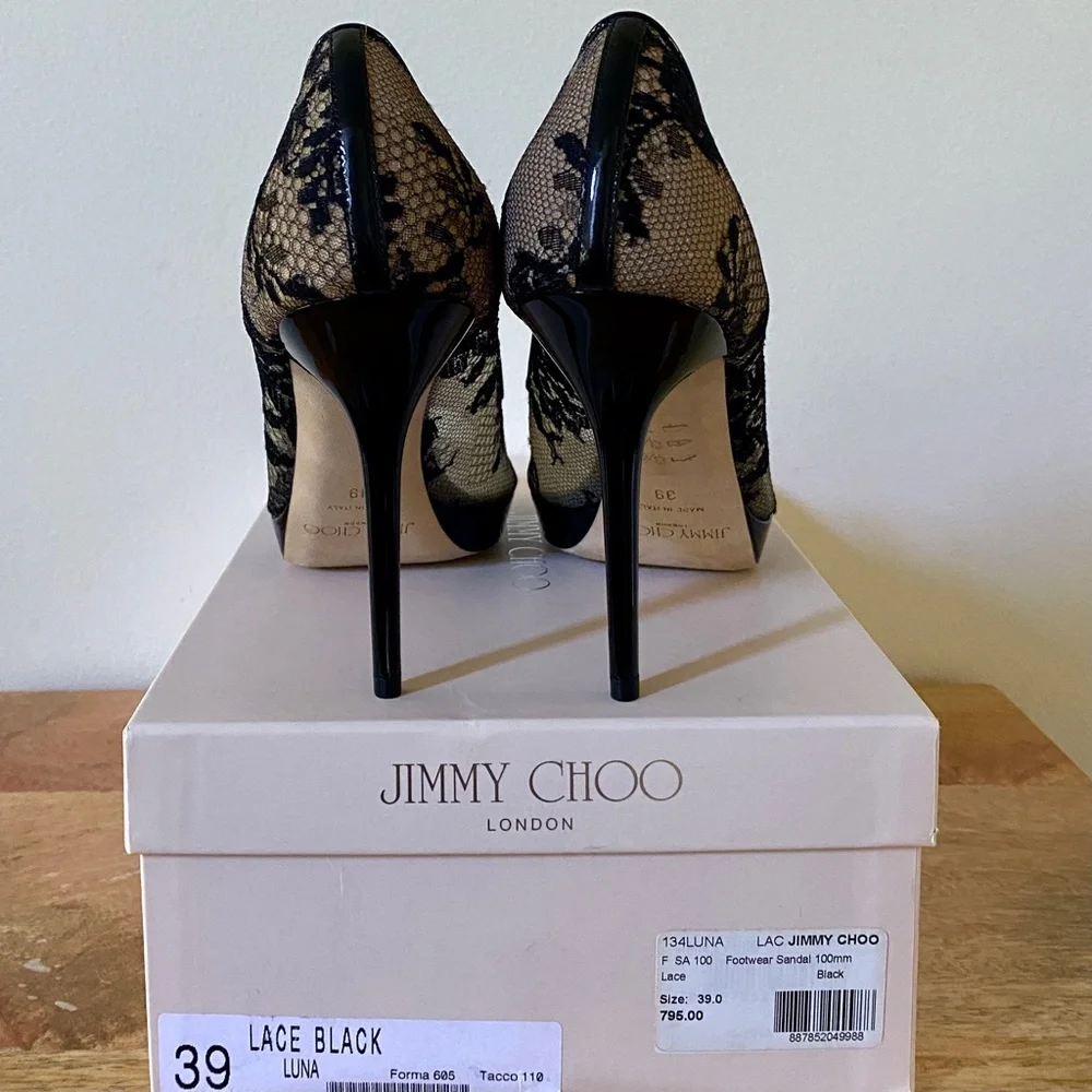 Jimmy Choo Black Luna Lace Platform Pumps Size  US9 NEW